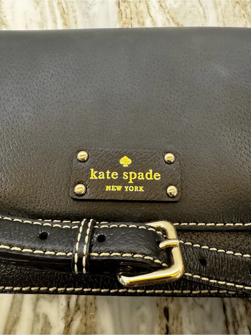 kate spade Black Leather Crossbody with White Topstitching